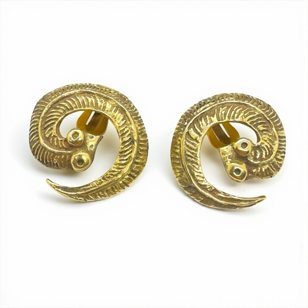 Vintage Metropolitan Museum of Art (MMA)  Coiled Serpent Brass Clip On Earrings